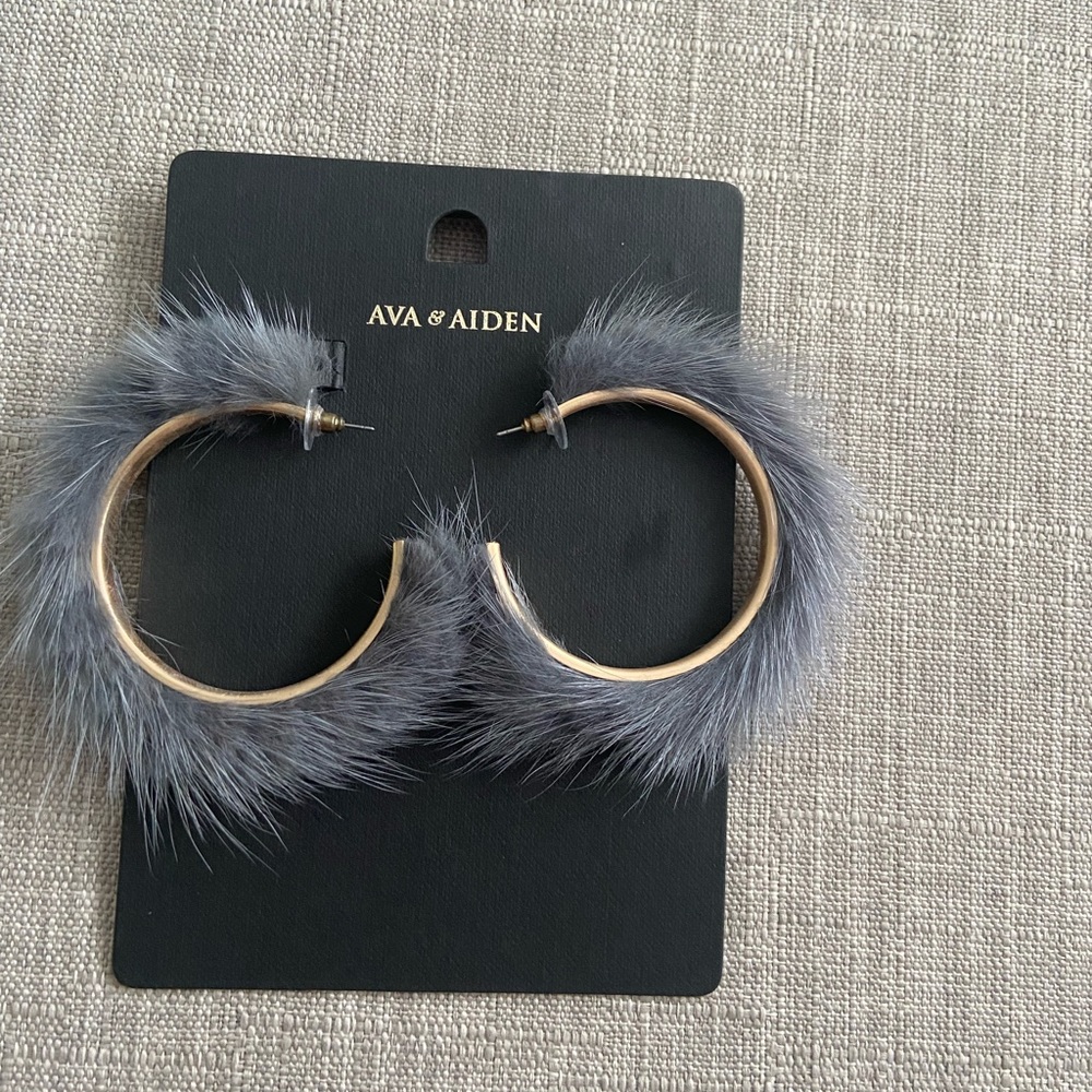 Gold & grey fur hoops